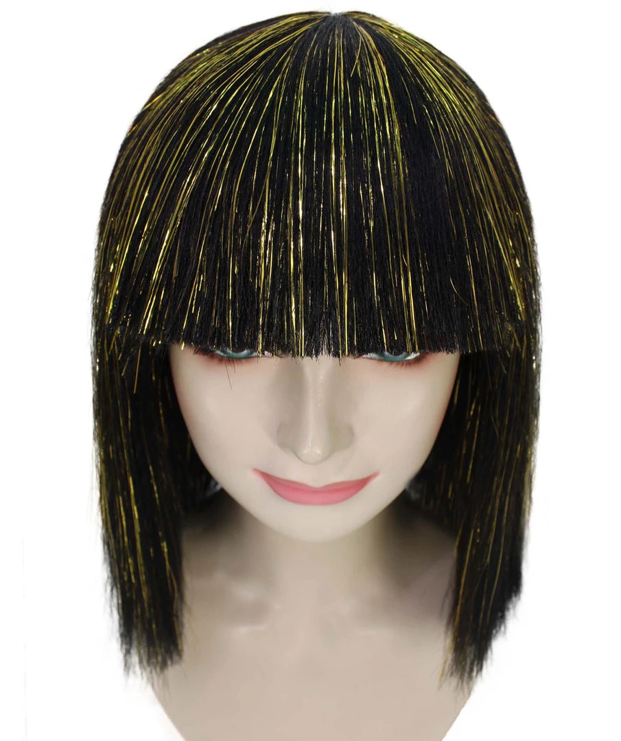 HPO Women's Cleopatra Bob With Gold Tinsel Highlights | Halloween Rave Wig 7 HPO Women's Cleopatra Bob With Gold Tinsel Highlights | Halloween Rave Wig