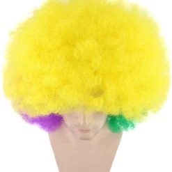 HPO Adult Men's Carnival Mardi Gras Tri-Color Afro Style Wig | Halloween Multicolor Wig | Premium Breathable Capless Cap