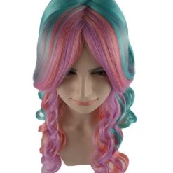HPO Womens Fantasy Wig | Pink Sky Blue Long Curly Party Every Ready Wig | Premium Breathable Capless Cap Men's
