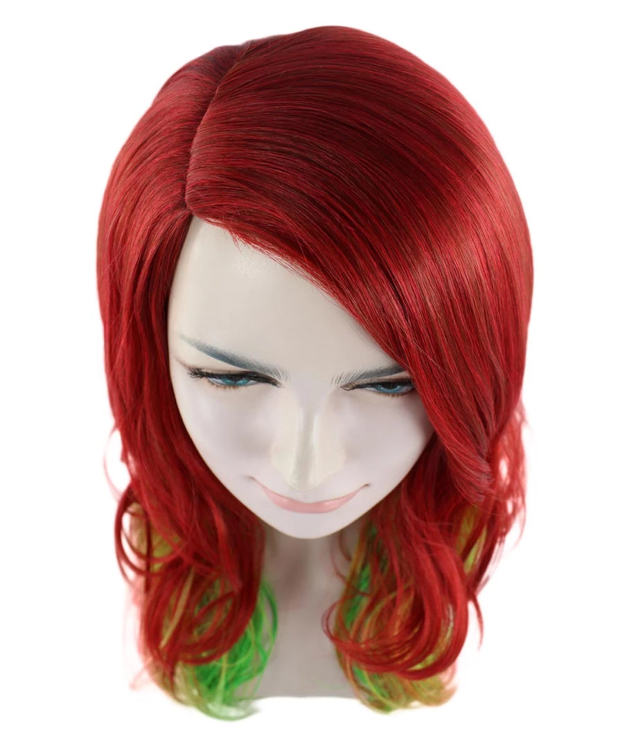 HPO Adult Ombre Curly Women's Wig | Red Green Multicolor Cosplay Halloween Wig | Premium Breathable Capless Cap 7 HPO Adult Ombre Curly Women's Wig | Red Green Multicolor Cosplay Halloween Wig | Premium Breathable Capless Cap