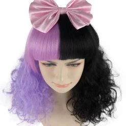 HPO Women's Doll Wig | Pink Bow Purple & Black Wig | Premium Breathable Capless Cap