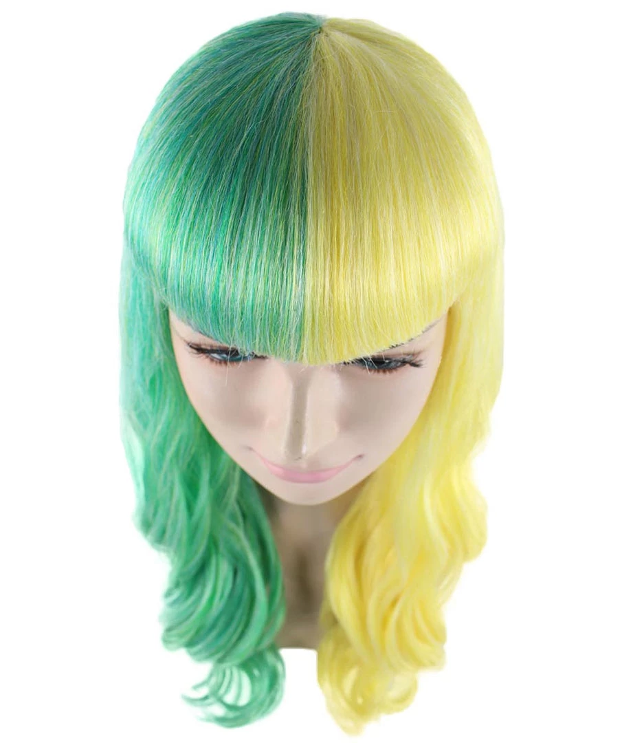 HPO Womens Clown Girl Wig | Two Toned Yellow Green Wig | Premium Breathable Capless Cap 8 HPO Womens Clown Girl Wig | Two Toned Yellow Green Wig | Premium Breathable Capless Cap