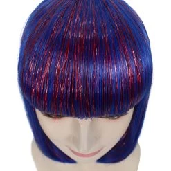 FLAGWIGS Bright Blue Bob With Blue Tinsel | Sparkly Celebrity Halloween Wig | Premium Capless Cap Women's
