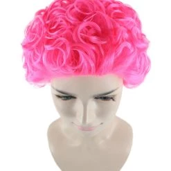 HPO Short Curly Pink Womens Wig | All Back Party Ready Fancy Cosplay Halloween Wig | Premium Breathable Capless Cap Men's
