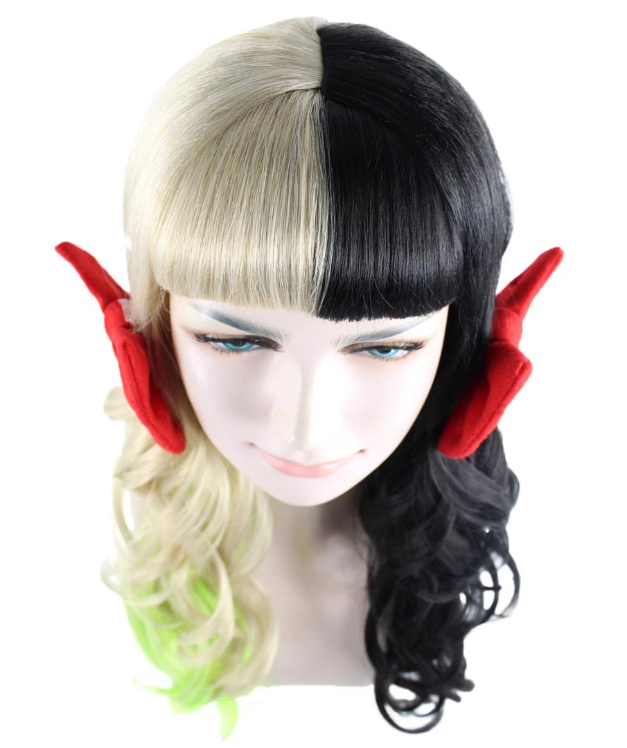 HPO Singer Womens Long Curly Wig | W/ Small Red Bows, Black, Green, & Blonde Celebrity Wig | Premium Breathable Capless Cap Men's 8 HPO Singer Womens Long Curly Wig | W/ Small Red Bows, Black, Green, & Blonde Celebrity Wig | Premium Breathable Capless Cap Men's