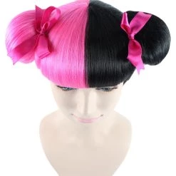 HPO Singer Double Bun Womens Wig | Hot Pink & Black Wig | Premium Breathable Capless Cap Men's