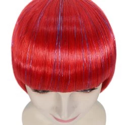 FLAGWIGS Bright Red Bob With Tinsel | Sparkly Celebrity Halloween Wig | Premium Breathable Capless Cap