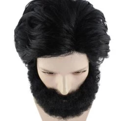 HPO TV Mens Wig And Beard | Black Old Style Wig | Premium Breathable Capless Cap Men's