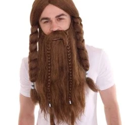 HPO Men's Mens Viking Wig & Beard Set | Brown Cosplay Halloween Wig | Premium Breathable Capless Cap