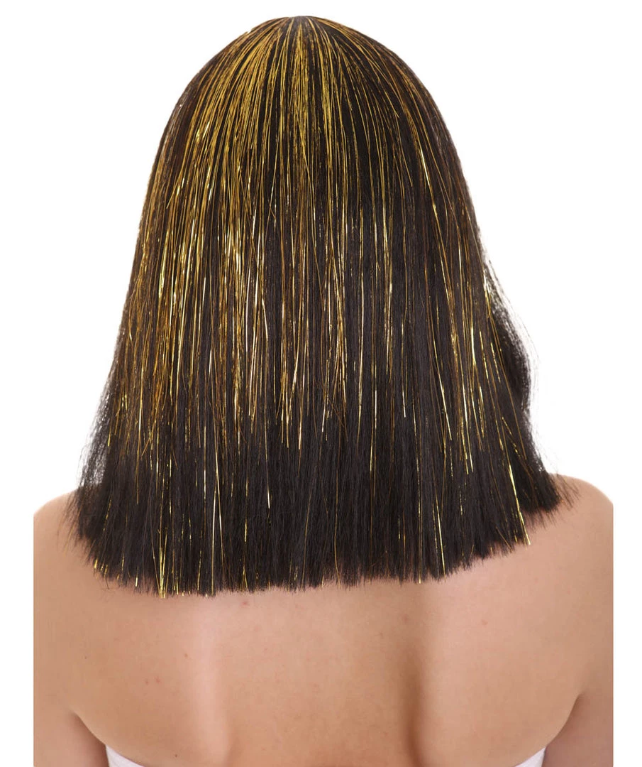 HPO Women's Cleopatra Bob With Gold Tinsel Highlights | Halloween Rave Wig 4 HPO Women's Cleopatra Bob With Gold Tinsel Highlights | Halloween Rave Wig