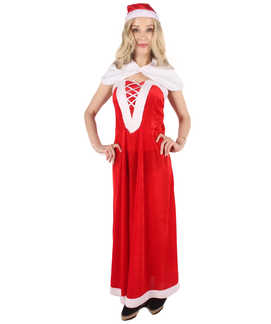 HPO Men's Adult Women Luxury Miss Santa Costume | Red & White Christmas Costume 1 HPO Men's Adult Women Luxury Miss Santa Costume | Red & White Christmas Costume