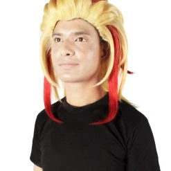 HPO Adult Men's Anime Demon Hunter Yellow & Red Flame Hair Wig