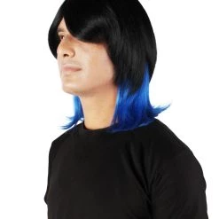 HPO Adult Men's Demon Beast Fighter Dark Long Black & Blue Wig 11 HPO Adult Men's Demon Beast Fighter Dark Long Black & Blue Wig