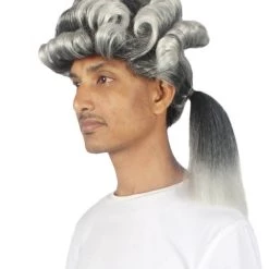 HPO Mens Colonial Long Grey Historical Wigs | Premium Breathable Capless Cap Men's