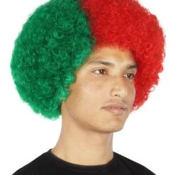 FLAGWIGS Portugal Sport Afro Fun Wig | Red Green Cosplay Halloween Wig SALE