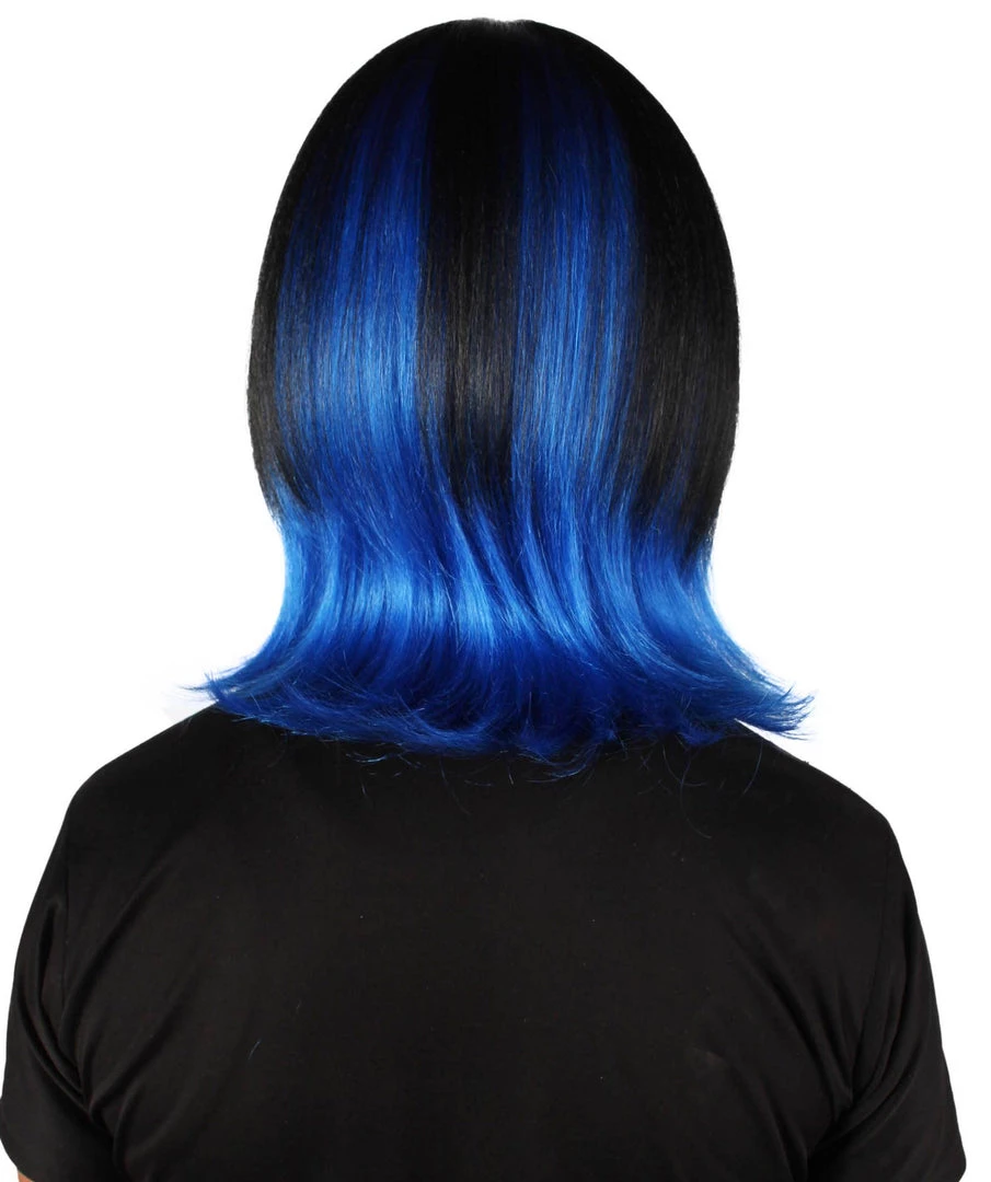 HPO Adult Men's Demon Beast Fighter Dark Long Black & Blue Wig 5 HPO Adult Men's Demon Beast Fighter Dark Long Black & Blue Wig