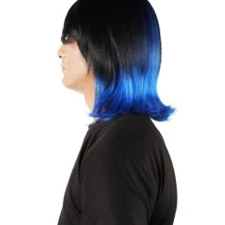 HPO Adult Men's Demon Beast Fighter Dark Long Black & Blue Wig 12 HPO Adult Men's Demon Beast Fighter Dark Long Black & Blue Wig