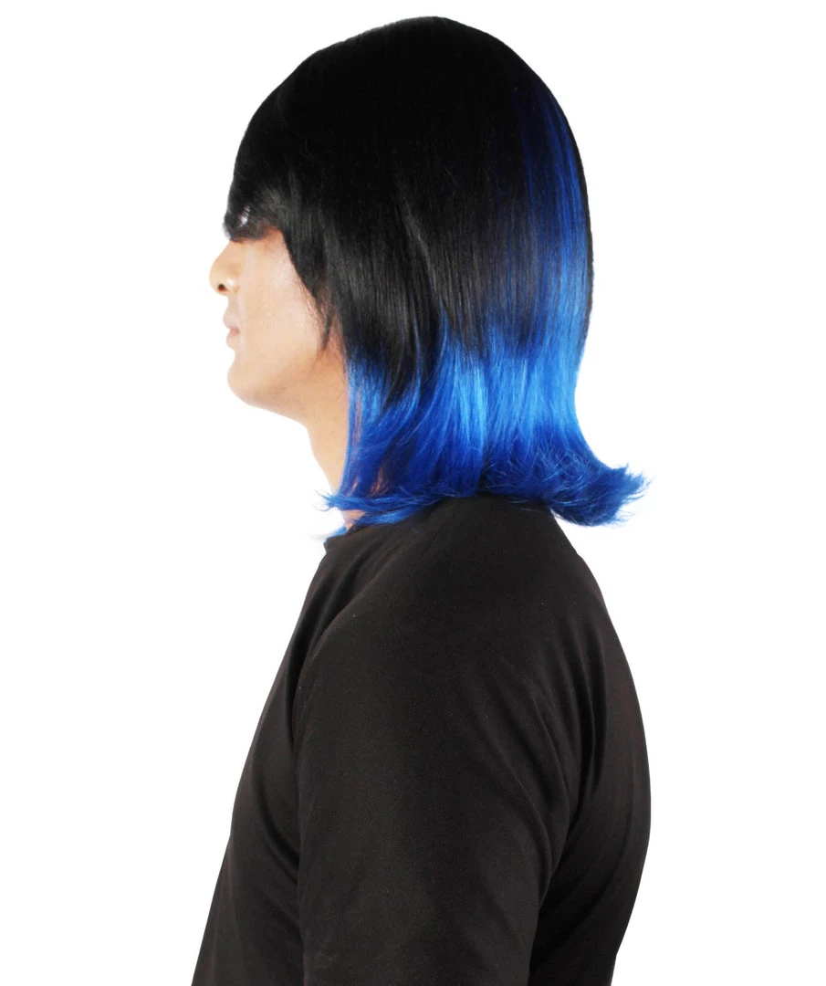 HPO Adult Men's Demon Beast Fighter Dark Long Black & Blue Wig 4 HPO Adult Men's Demon Beast Fighter Dark Long Black & Blue Wig