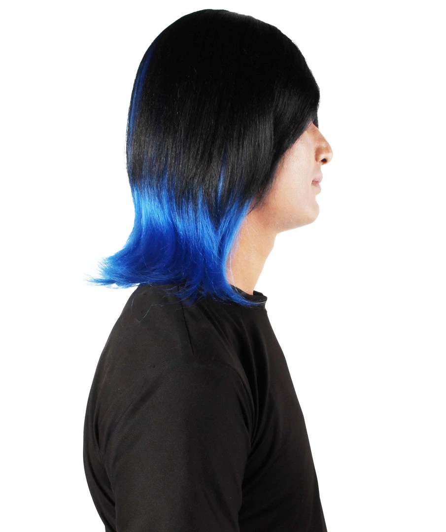 HPO Adult Men's Demon Beast Fighter Dark Long Black & Blue Wig 6 HPO Adult Men's Demon Beast Fighter Dark Long Black & Blue Wig