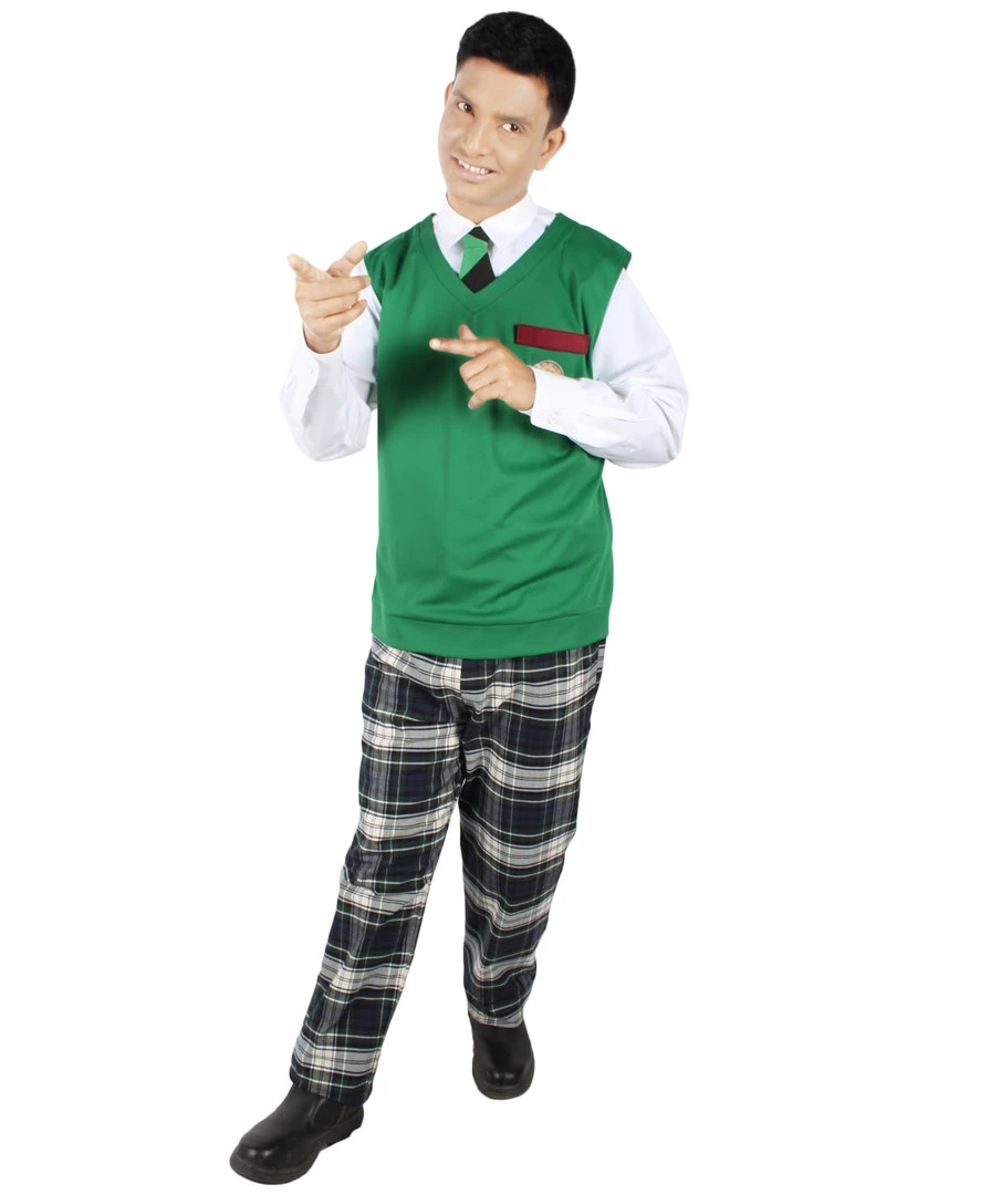HPO Adult Men's Korean Zombie Bloodstain School Uniform With Green Sweater Vest | Multiple Size Options 1 HPO Adult Men's Korean Zombie Bloodstain School Uniform With Green Sweater Vest | Multiple Size Options