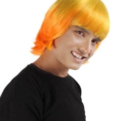 HPO Adult Men's Demon Hunter Anime Cosplay Yellow Orange Blonde Gradient Wig