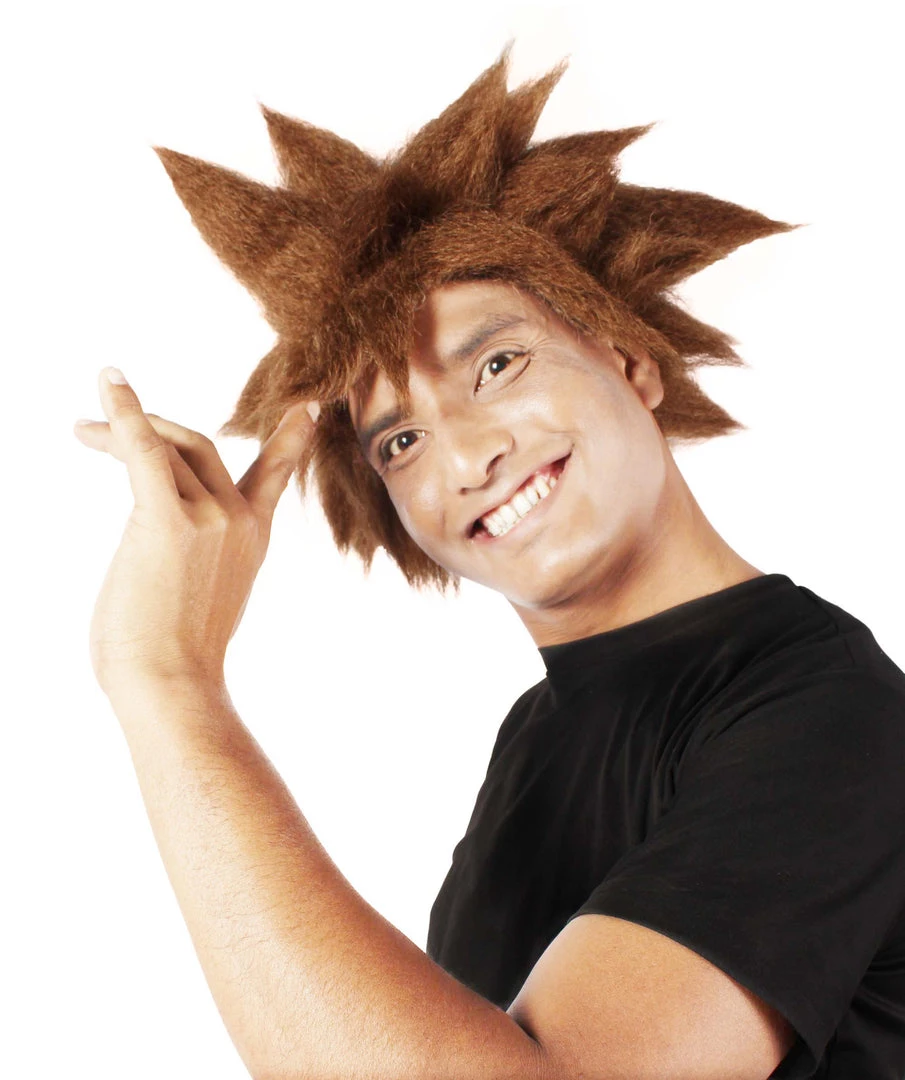 HPO Adult Men's Keyblade Warrior Video Game Brown Spiky Wig 1 HPO Adult Men's Keyblade Warrior Video Game Brown Spiky Wig