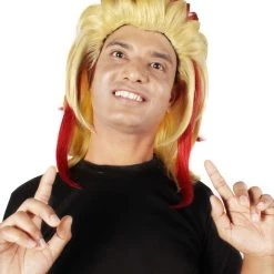 HPO Adult Men's Anime Demon Hunter Yellow & Red Flame Hair Wig