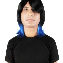 HPO Adult Men's Demon Beast Fighter Dark Long Black & Blue Wig
