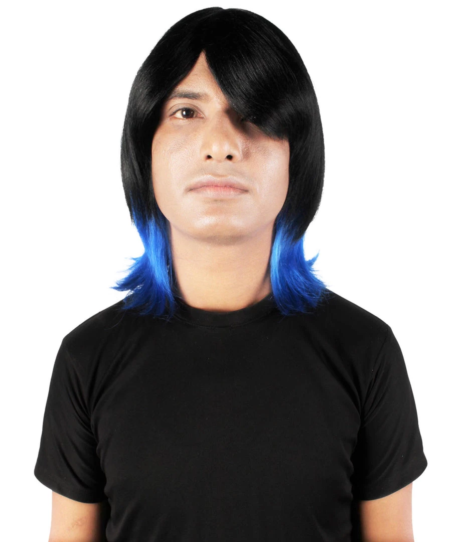 HPO Adult Men's Demon Beast Fighter Dark Long Black & Blue Wig 2 HPO Adult Men's Demon Beast Fighter Dark Long Black & Blue Wig