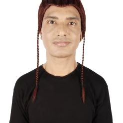 HPO Adult Men's Humanoid Warrior Braided Dark Auburn Wig