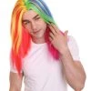 HPO Rainbow Rapper | Multicolor Straight Medium Length Music Icon Wig | Premium Halloween Wig
