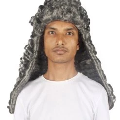 HPO Colonial Men Judge Curly Long Grey Wig | Premium Breathable Capless Cap