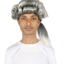 HPO Mens Colonial Long Grey Historical Wigs | Premium Breathable Capless Cap Men's