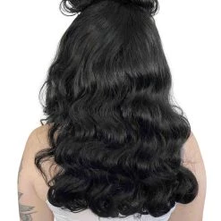 HPO Women's Womens Pin Up Babe Wig | Black Natural Looking Traditional Wig | Premium Breathable Capless Cap