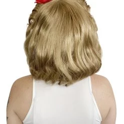 HPO Womens Pin Up Wig With Rose | Party Ready Fancy Blonde Cosplay Halloween Wig | Premium Breathable Capless Cap