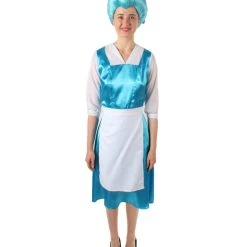 HPO Women's Belle Cosplay Costume Blue Maid Dress With Apron And Headwear