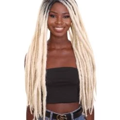 HPO Best Dreadlock Wig For Halloween | Women's Long Blonde Dreadlocks - With Dark Roots - Capless Cap Design