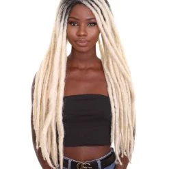 HPO Best Dreadlock Wig For Halloween | Women's Long Blonde Dreadlocks - With Dark Roots - Capless Cap Design