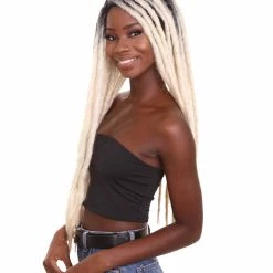 HPO Best Dreadlock Wig For Halloween | Women's Long Blonde Dreadlocks - With Dark Roots - Capless Cap Design