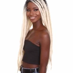 HPO Best Dreadlock Wig For Halloween | Women's Long Blonde Dreadlocks - With Dark Roots - Capless Cap Design