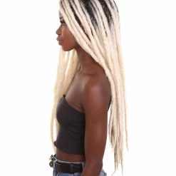 HPO Best Dreadlock Wig For Halloween | Women's Long Blonde Dreadlocks - With Dark Roots - Capless Cap Design