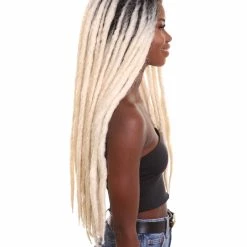 HPO Best Dreadlock Wig For Halloween | Women's Long Blonde Dreadlocks - With Dark Roots - Capless Cap Design