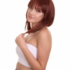 KOSMOS CW Women's Medium Length Brown Straight 14" School Girl Anime Wig - Capless Cap Heat Resistant Fibers - Unconventional Bob Style