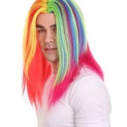 HPO Rainbow Rapper | Multicolor Straight Medium Length Music Icon Wig | Premium Halloween Wig