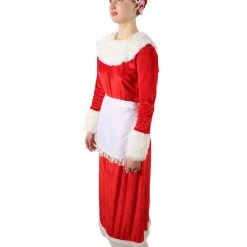 HPO Adult Women’s Mrs Claus Christmas Velvet Red Female Santa Dress Costume