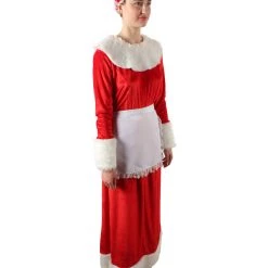 HPO Adult Women’s Mrs Claus Christmas Velvet Red Female Santa Dress Costume