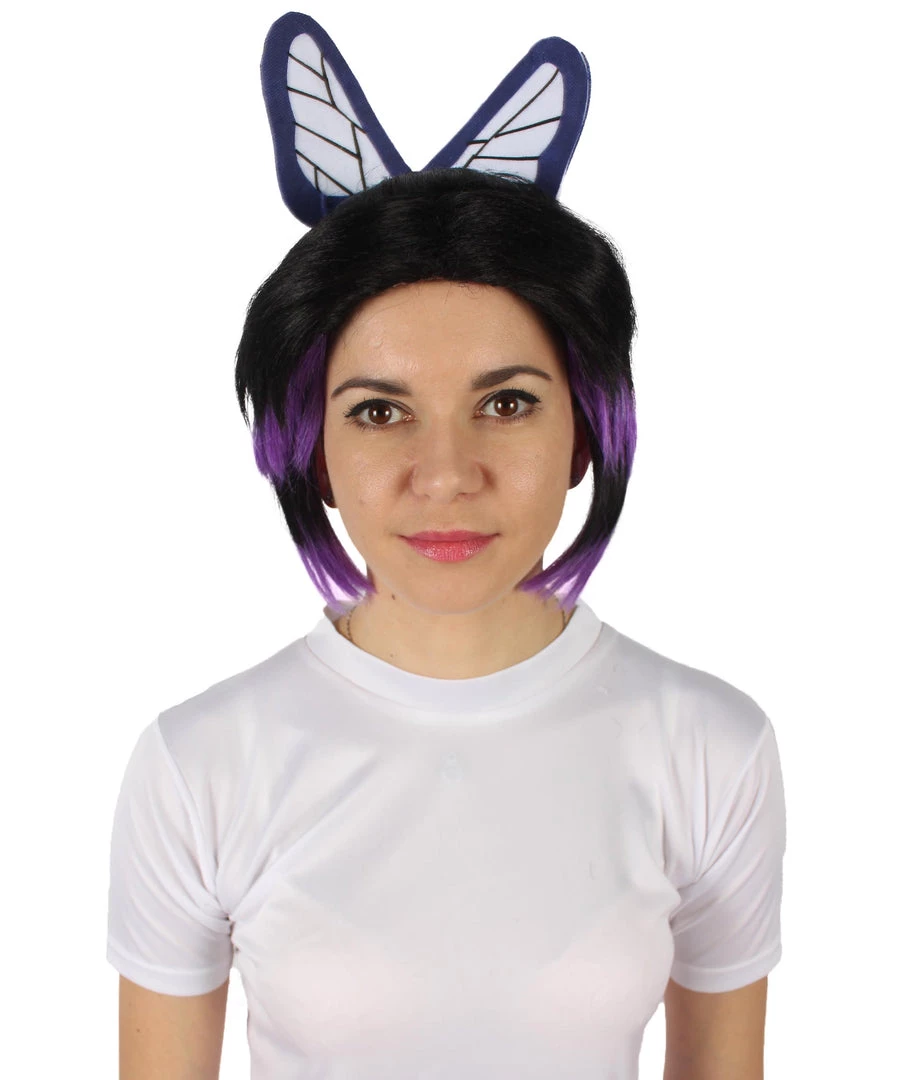 HPO Adult Women's Demon Hunter Black And Dark Purple Wig & Butterfly Accessory 2 HPO Adult Women's Demon Hunter Black And Dark Purple Wig & Butterfly Accessory
