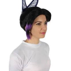 HPO Adult Women's Demon Hunter Black And Dark Purple Wig & Butterfly Accessory 15 HPO Adult Women's Demon Hunter Black And Dark Purple Wig & Butterfly Accessory
