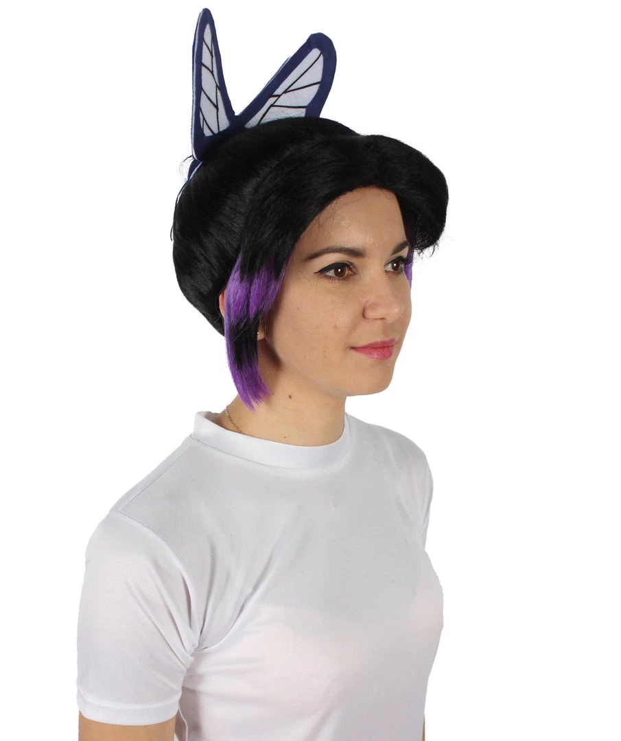 HPO Adult Women's Demon Hunter Black And Dark Purple Wig & Butterfly Accessory 7 HPO Adult Women's Demon Hunter Black And Dark Purple Wig & Butterfly Accessory