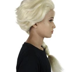 HPO Men's Queen Women Wig | Snow Movie Character Blonde Braided Cosplay Halloween Wig | Premium Breathable Capless Cap